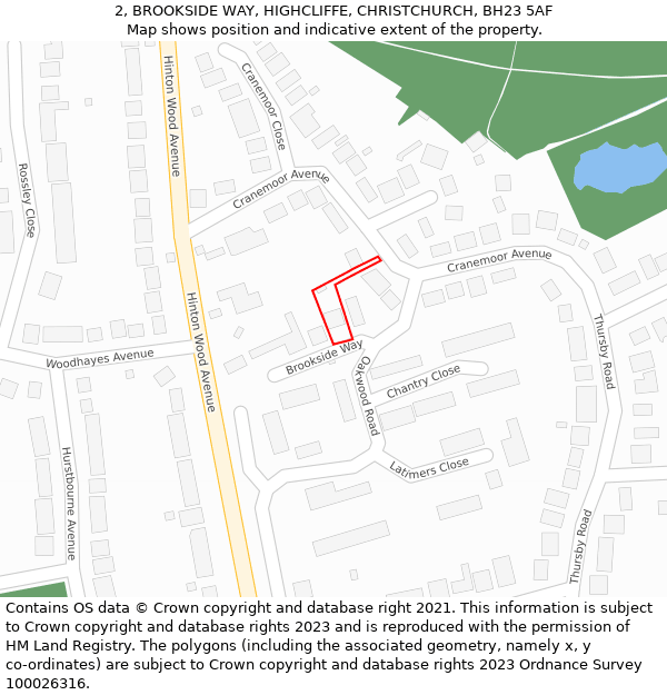 2, BROOKSIDE WAY, HIGHCLIFFE, CHRISTCHURCH, BH23 5AF: Location map and indicative extent of plot