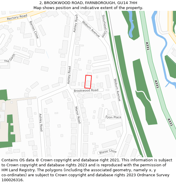 2, BROOKWOOD ROAD, FARNBOROUGH, GU14 7HH: Location map and indicative extent of plot