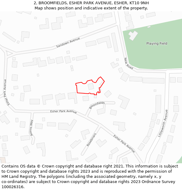2, BROOMFIELDS, ESHER PARK AVENUE, ESHER, KT10 9NH: Location map and indicative extent of plot