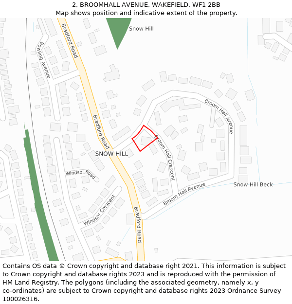 2, BROOMHALL AVENUE, WAKEFIELD, WF1 2BB: Location map and indicative extent of plot