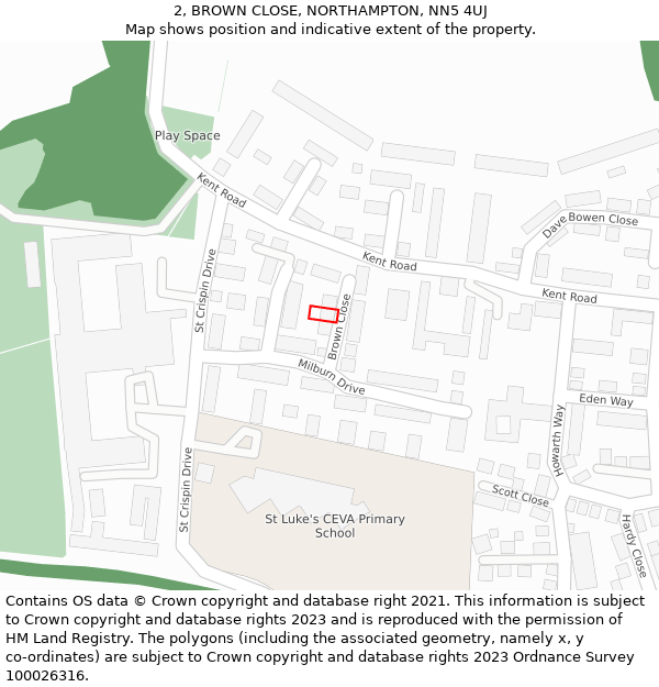 2, BROWN CLOSE, NORTHAMPTON, NN5 4UJ: Location map and indicative extent of plot