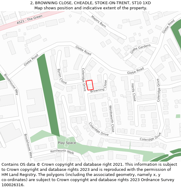 2, BROWNING CLOSE, CHEADLE, STOKE-ON-TRENT, ST10 1XD: Location map and indicative extent of plot