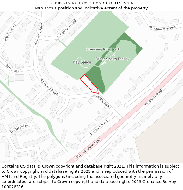 2, BROWNING ROAD, BANBURY, OX16 9JX: Location map and indicative extent of plot