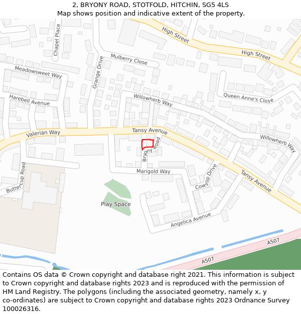 2, BRYONY ROAD, STOTFOLD, HITCHIN, SG5 4LS: Location map and indicative extent of plot