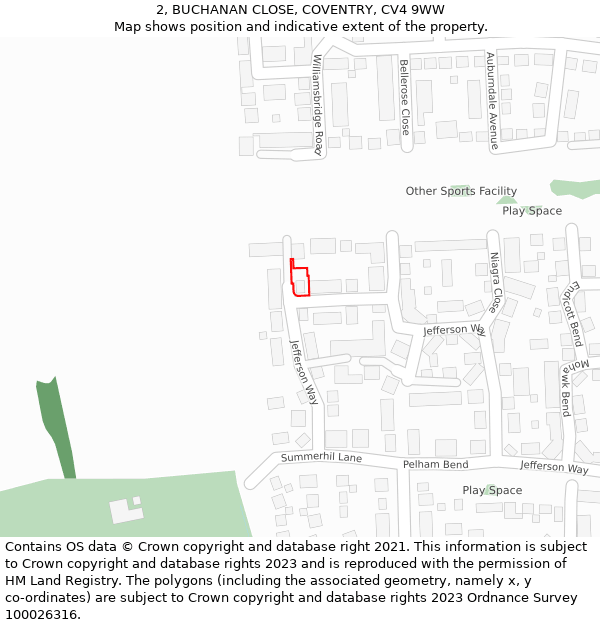 2, BUCHANAN CLOSE, COVENTRY, CV4 9WW: Location map and indicative extent of plot