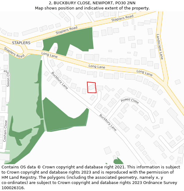 2, BUCKBURY CLOSE, NEWPORT, PO30 2NN: Location map and indicative extent of plot