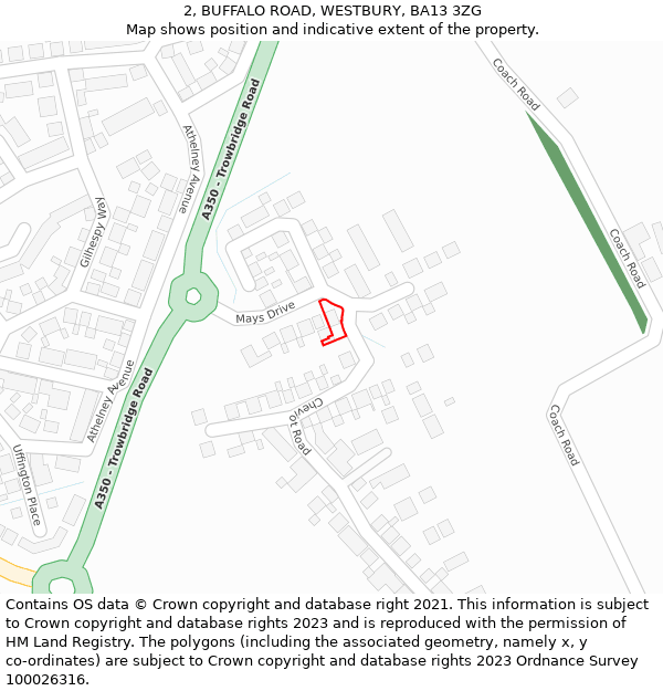 2, BUFFALO ROAD, WESTBURY, BA13 3ZG: Location map and indicative extent of plot
