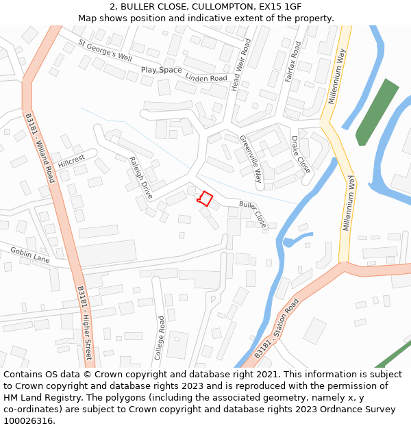 2, BULLER CLOSE, CULLOMPTON, EX15 1GF: Location map and indicative extent of plot