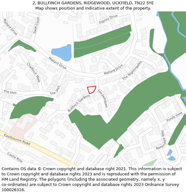 2, BULLFINCH GARDENS, RIDGEWOOD, UCKFIELD, TN22 5YE: Location map and indicative extent of plot