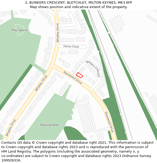 2, BUNKERS CRESCENT, BLETCHLEY, MILTON KEYNES, MK3 6FP: Location map and indicative extent of plot