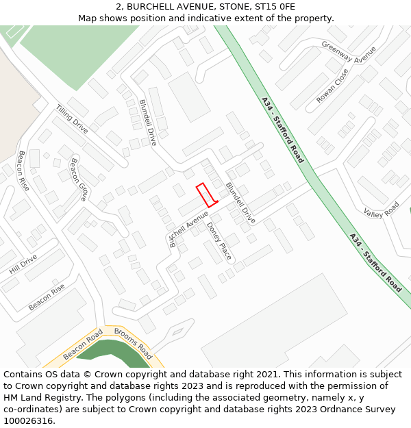 2, BURCHELL AVENUE, STONE, ST15 0FE: Location map and indicative extent of plot