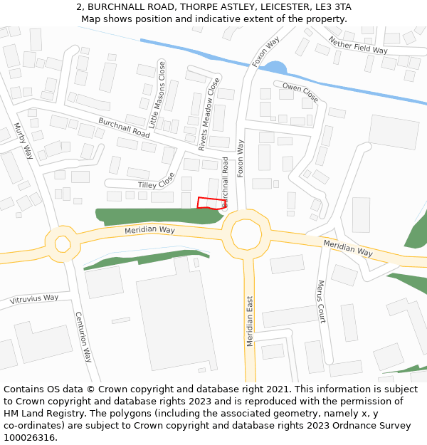 2, BURCHNALL ROAD, THORPE ASTLEY, LEICESTER, LE3 3TA: Location map and indicative extent of plot