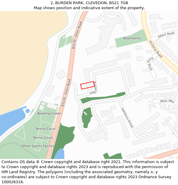 2, BURDEN PARK, CLEVEDON, BS21 7GB: Location map and indicative extent of plot