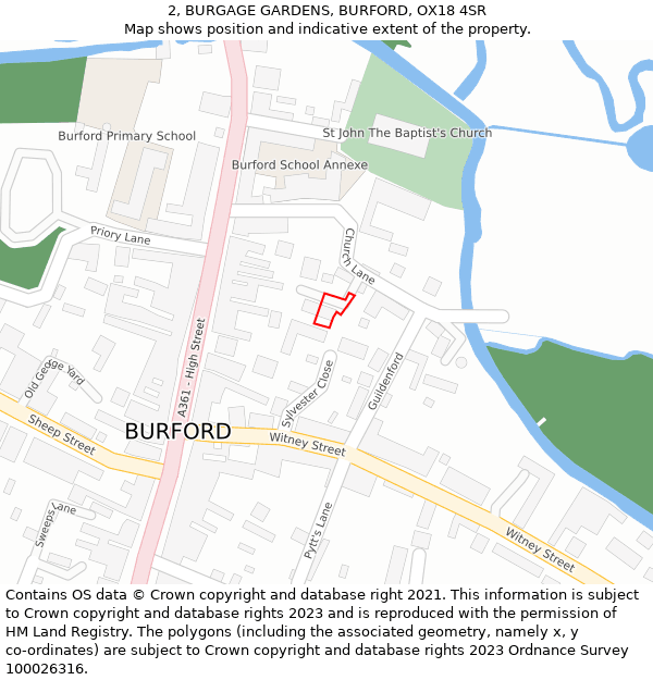 2, BURGAGE GARDENS, BURFORD, OX18 4SR: Location map and indicative extent of plot