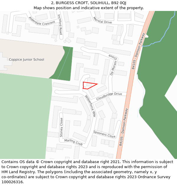 2, BURGESS CROFT, SOLIHULL, B92 0QJ: Location map and indicative extent of plot