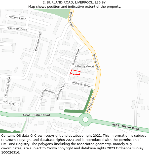 2, BURLAND ROAD, LIVERPOOL, L26 9YJ: Location map and indicative extent of plot