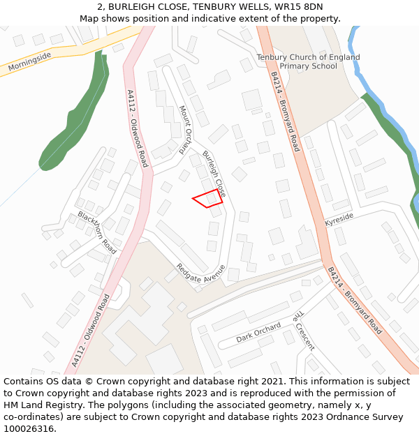 2, BURLEIGH CLOSE, TENBURY WELLS, WR15 8DN: Location map and indicative extent of plot