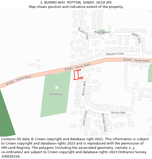 2, BURMO WAY, POTTON, SANDY, SG19 2FE: Location map and indicative extent of plot