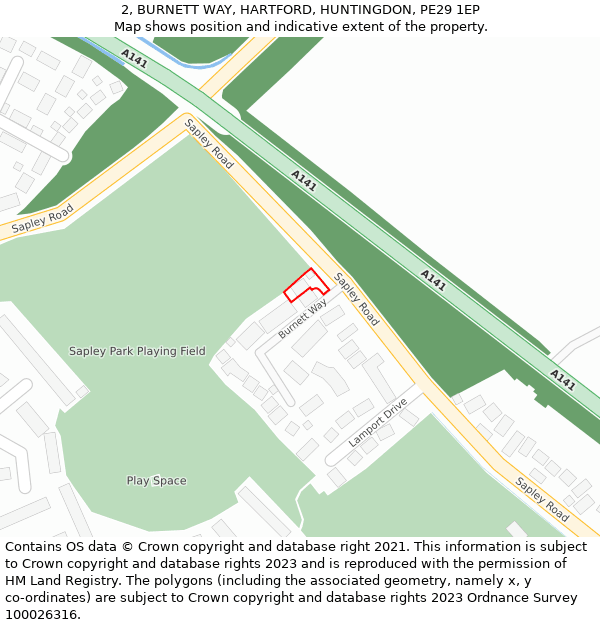 2, BURNETT WAY, HARTFORD, HUNTINGDON, PE29 1EP: Location map and indicative extent of plot