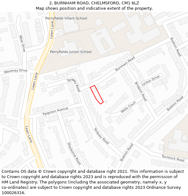 2, BURNHAM ROAD, CHELMSFORD, CM1 6LZ: Location map and indicative extent of plot