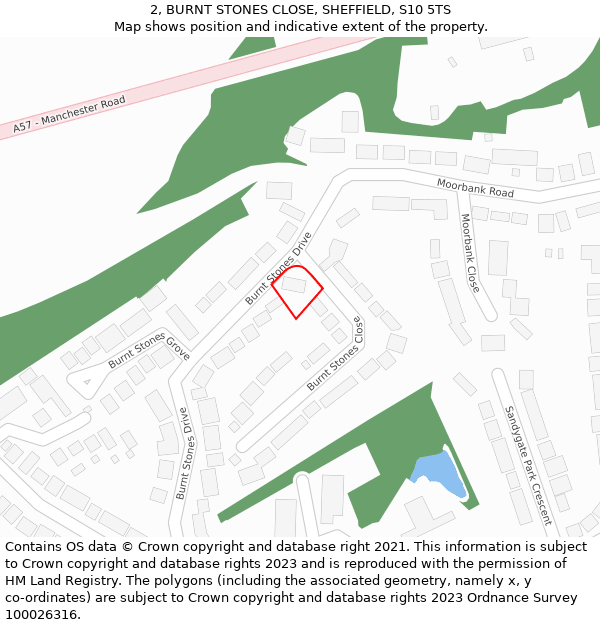 2, BURNT STONES CLOSE, SHEFFIELD, S10 5TS: Location map and indicative extent of plot