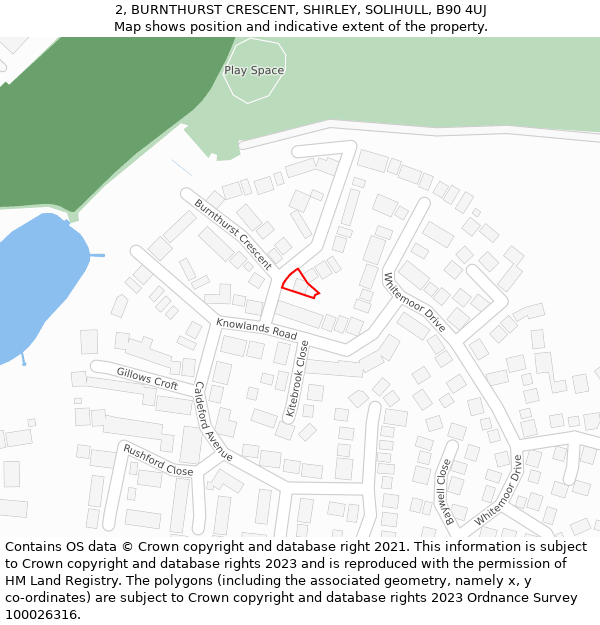 2, BURNTHURST CRESCENT, SHIRLEY, SOLIHULL, B90 4UJ: Location map and indicative extent of plot