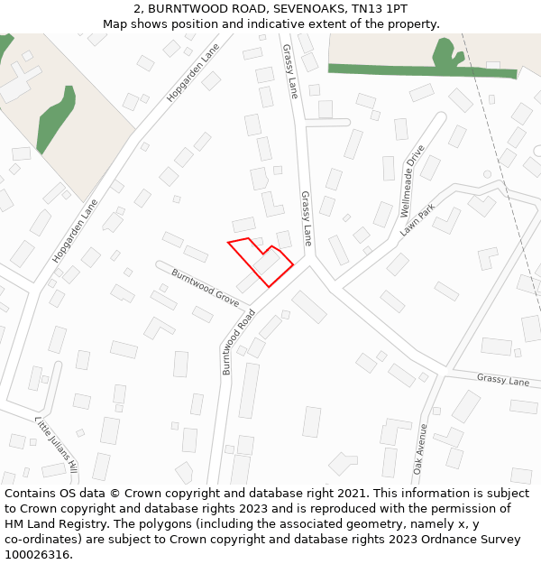 2, BURNTWOOD ROAD, SEVENOAKS, TN13 1PT: Location map and indicative extent of plot
