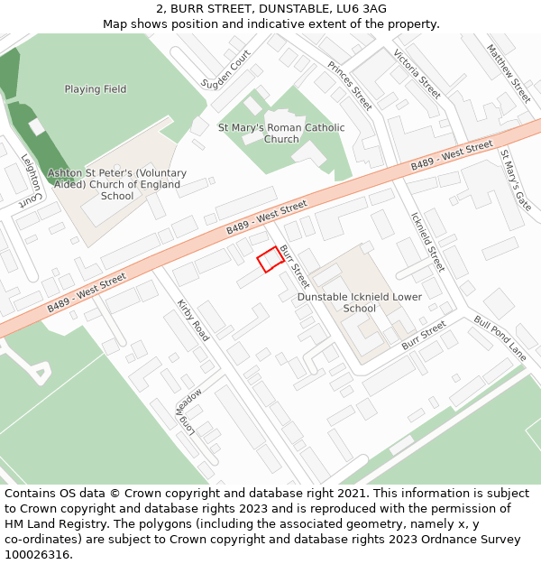 2, BURR STREET, DUNSTABLE, LU6 3AG: Location map and indicative extent of plot