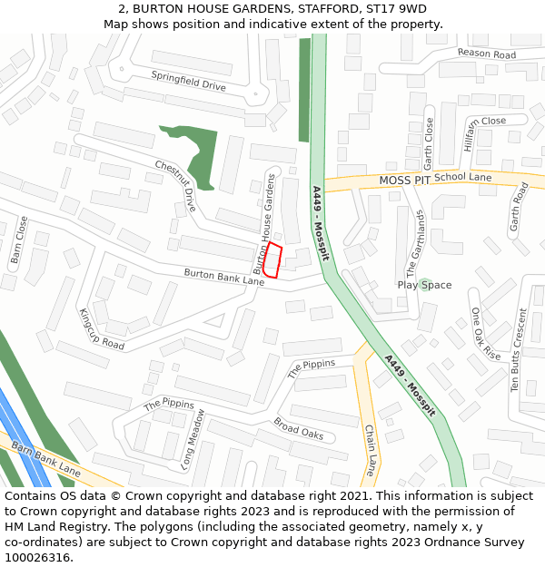 2, BURTON HOUSE GARDENS, STAFFORD, ST17 9WD: Location map and indicative extent of plot