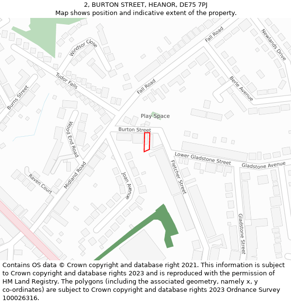 2, BURTON STREET, HEANOR, DE75 7PJ: Location map and indicative extent of plot