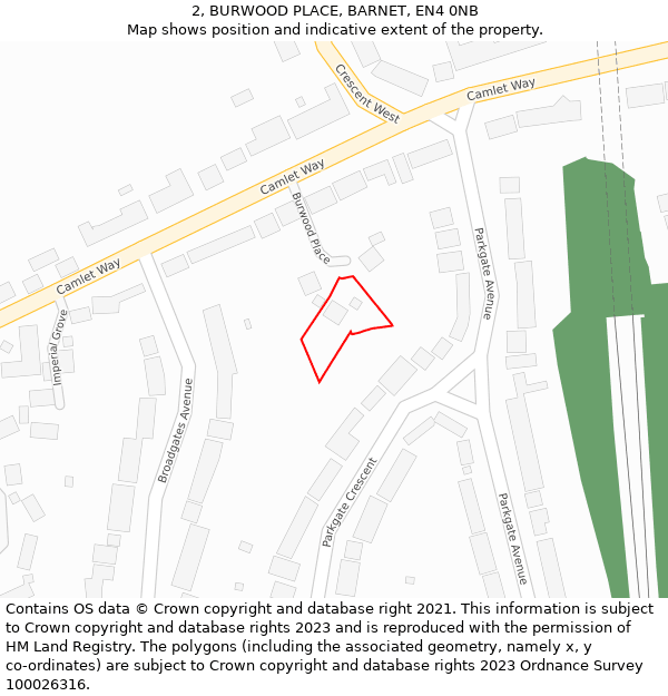 2, BURWOOD PLACE, BARNET, EN4 0NB: Location map and indicative extent of plot