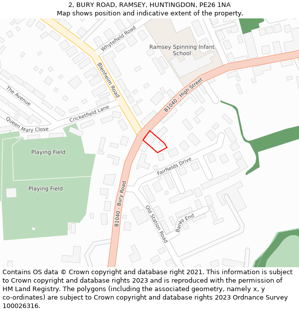 2, BURY ROAD, RAMSEY, HUNTINGDON, PE26 1NA: Location map and indicative extent of plot