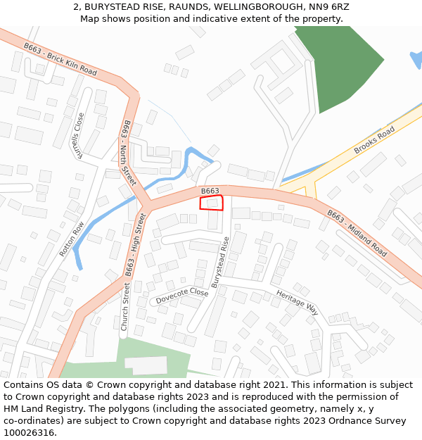 2, BURYSTEAD RISE, RAUNDS, WELLINGBOROUGH, NN9 6RZ: Location map and indicative extent of plot