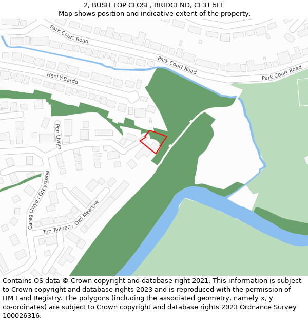 2, BUSH TOP CLOSE, BRIDGEND, CF31 5FE: Location map and indicative extent of plot