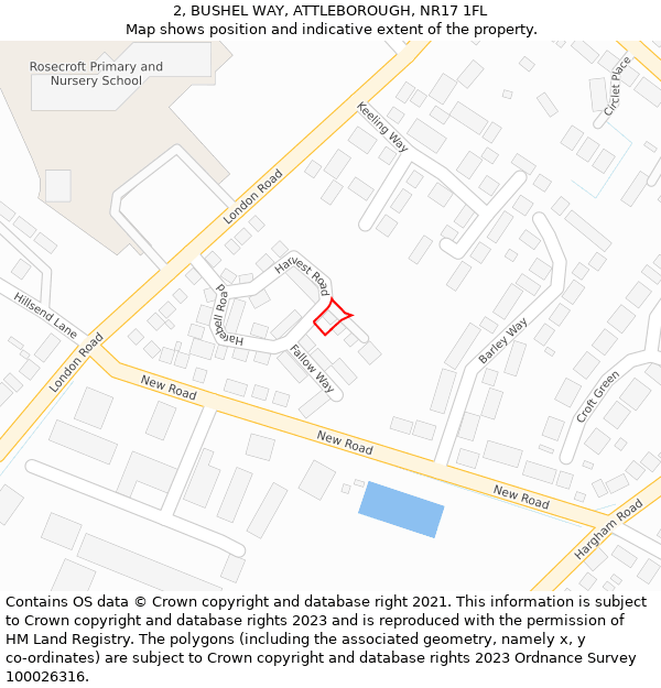 2, BUSHEL WAY, ATTLEBOROUGH, NR17 1FL: Location map and indicative extent of plot