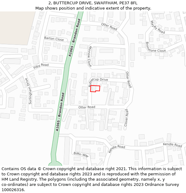 2, BUTTERCUP DRIVE, SWAFFHAM, PE37 8FL: Location map and indicative extent of plot