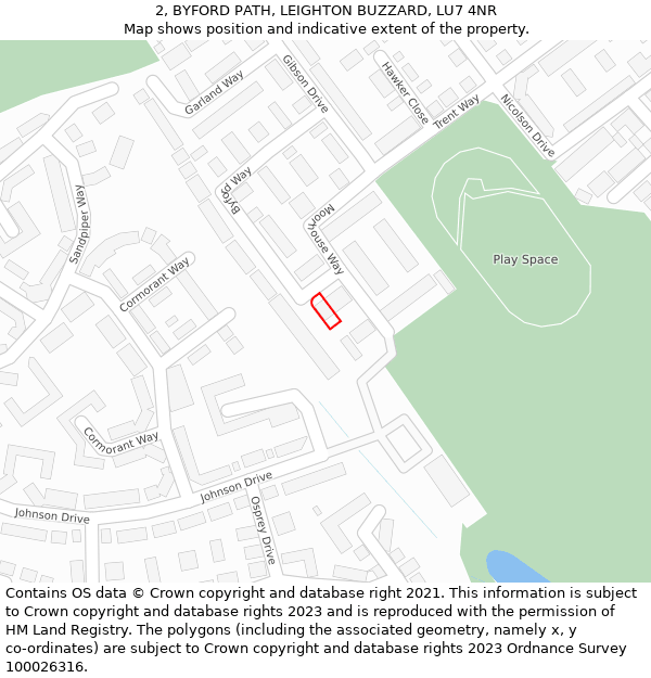 2, BYFORD PATH, LEIGHTON BUZZARD, LU7 4NR: Location map and indicative extent of plot