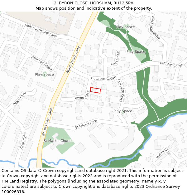 2, BYRON CLOSE, HORSHAM, RH12 5PA: Location map and indicative extent of plot