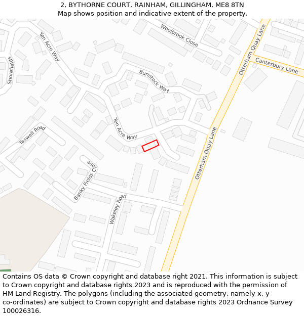 2, BYTHORNE COURT, RAINHAM, GILLINGHAM, ME8 8TN: Location map and indicative extent of plot