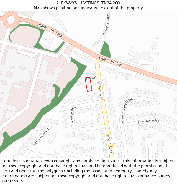 2, BYWAYS, HASTINGS, TN34 2QX: Location map and indicative extent of plot