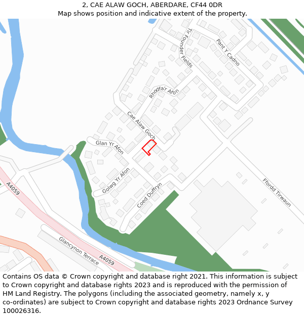 2, CAE ALAW GOCH, ABERDARE, CF44 0DR: Location map and indicative extent of plot