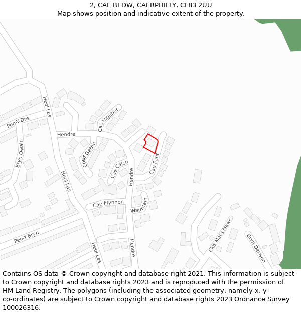 2, CAE BEDW, CAERPHILLY, CF83 2UU: Location map and indicative extent of plot