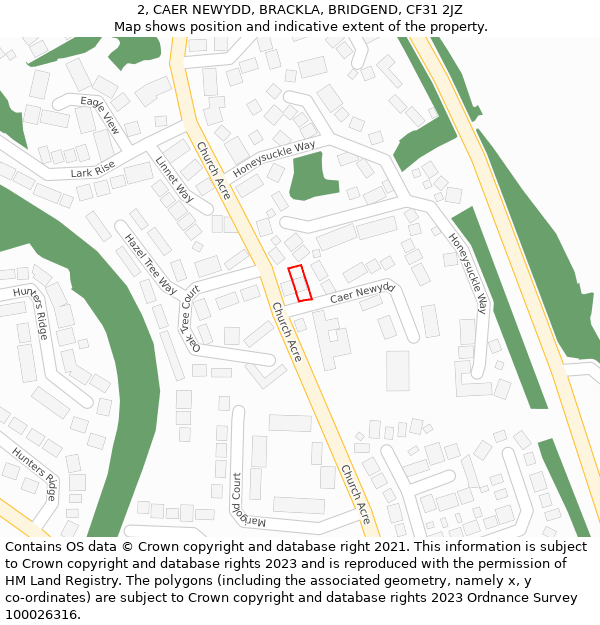 2, CAER NEWYDD, BRACKLA, BRIDGEND, CF31 2JZ: Location map and indicative extent of plot