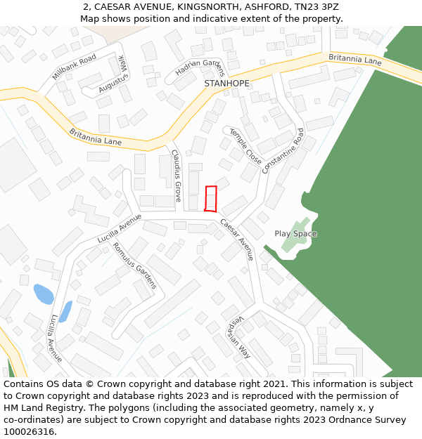 2, CAESAR AVENUE, KINGSNORTH, ASHFORD, TN23 3PZ: Location map and indicative extent of plot