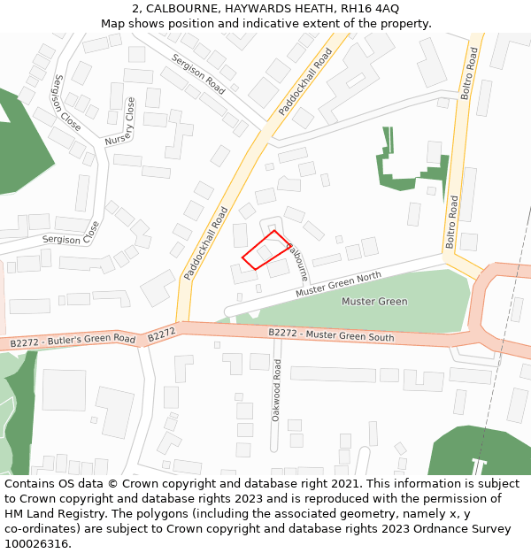 2, CALBOURNE, HAYWARDS HEATH, RH16 4AQ: Location map and indicative extent of plot