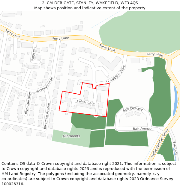 2, CALDER GATE, STANLEY, WAKEFIELD, WF3 4QS: Location map and indicative extent of plot