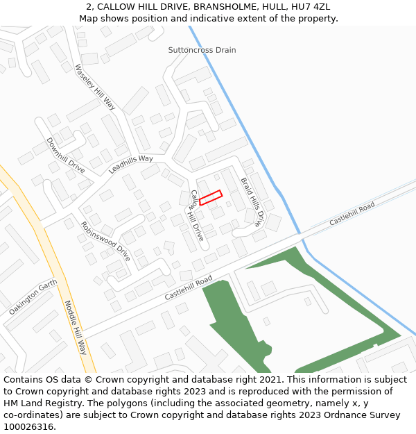 2, CALLOW HILL DRIVE, BRANSHOLME, HULL, HU7 4ZL: Location map and indicative extent of plot