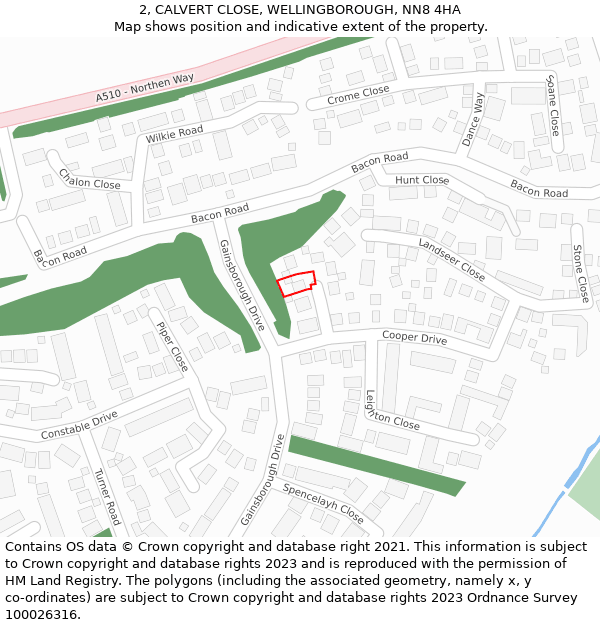 2, CALVERT CLOSE, WELLINGBOROUGH, NN8 4HA: Location map and indicative extent of plot