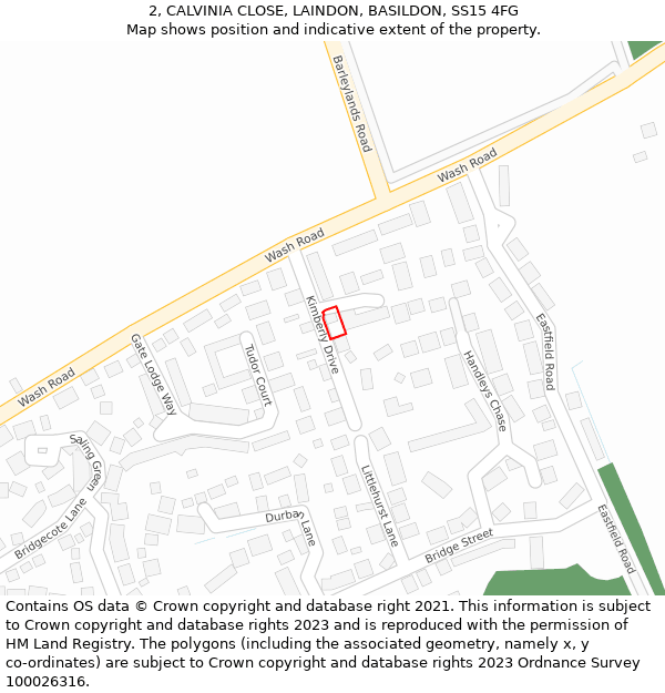 2, CALVINIA CLOSE, LAINDON, BASILDON, SS15 4FG: Location map and indicative extent of plot