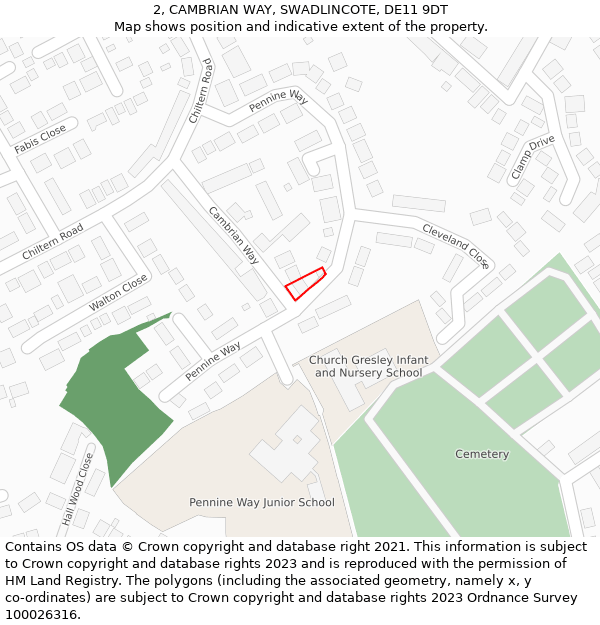 2, CAMBRIAN WAY, SWADLINCOTE, DE11 9DT: Location map and indicative extent of plot